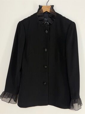 Sunny Choi Vintage Women's Button-Front Dress Jacket Sheer Ruffle Trim Size 8